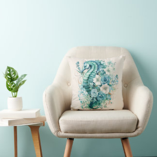 Light Turquoise Seahorse Pillow