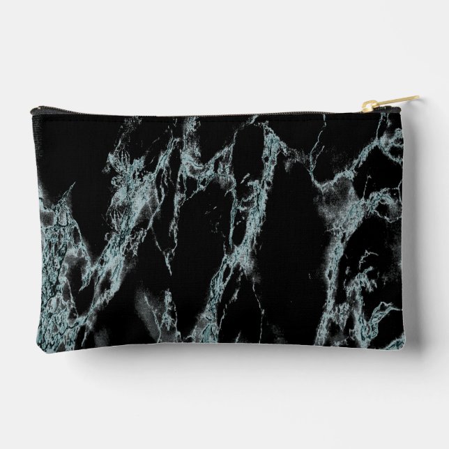 Light Turquoise Vein Black Marble Look Accessory Pouch (Back)