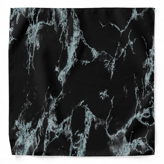 Light Turquoise Vein Black Marble Look Bandana (Front)