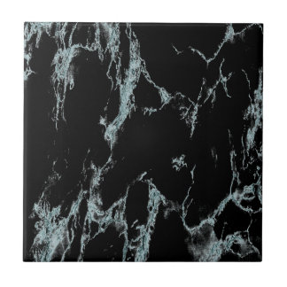 Light Turquoise Vein Black Marble Look Ceramic Tile
