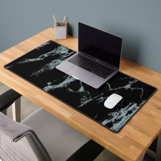 Light Turquoise Vein Black Marble Look Desk Mat