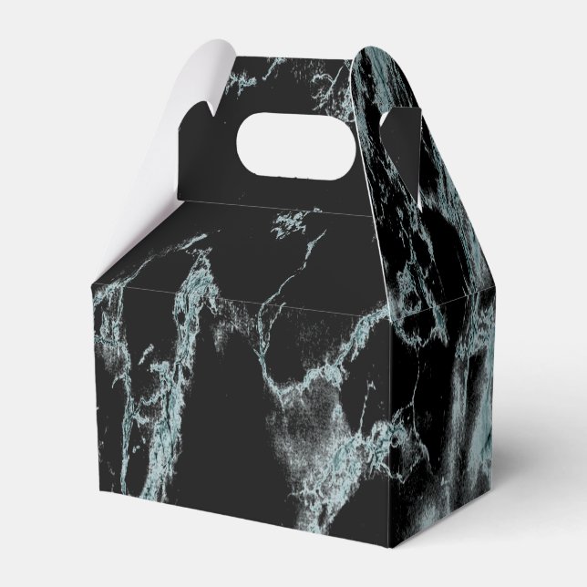 Light Turquoise Vein Black Marble Look Favor Boxes (Front Side)