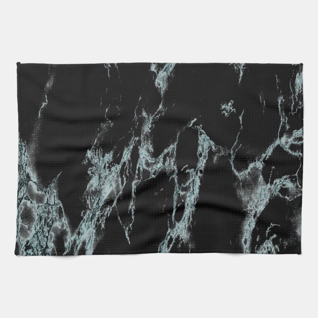 Light Turquoise Vein Black Marble Look Kitchen Towel (Horizontal)