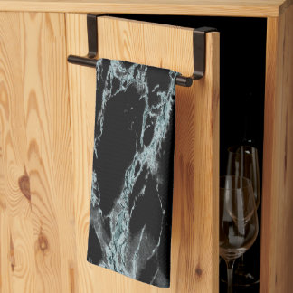Light Turquoise Vein Black Marble Look Kitchen Towel