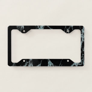 Light Turquoise Vein Black Marble Look License Plate Frame