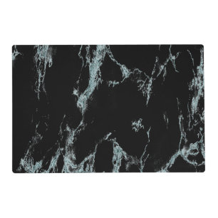 Light Turquoise Vein Black Marble Look Placemat