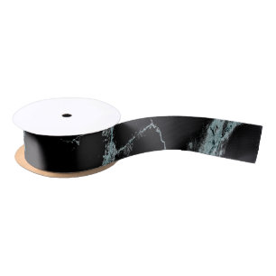 Light Turquoise Vein Black Marble Look Satin Ribbon