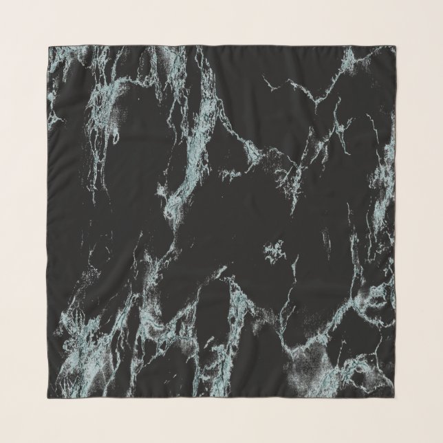 Light Turquoise Vein Black Marble Look Scarf (Front)