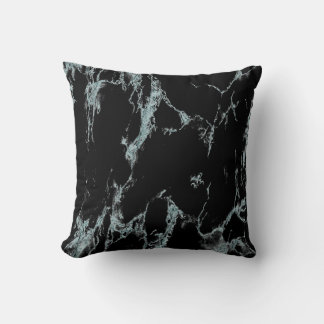 Light Turquoise Vein Black Marble Look Throw Pillow