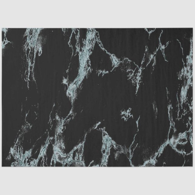 Light Turquoise Vein Black Marble Look Tissue Paper (Front)