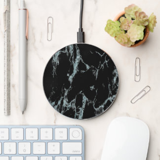 Light Turquoise Vein Black Marble Look Wireless Charger