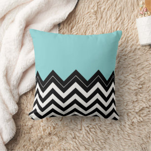 Light Turquoise White Black Zigzag Stripes Pattern Throw Pillow