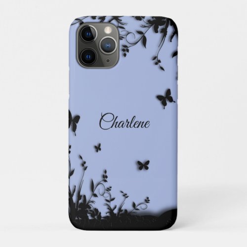 Light Ultramarine Butterfly Garden Personal Name iPhone 11 Pro Case