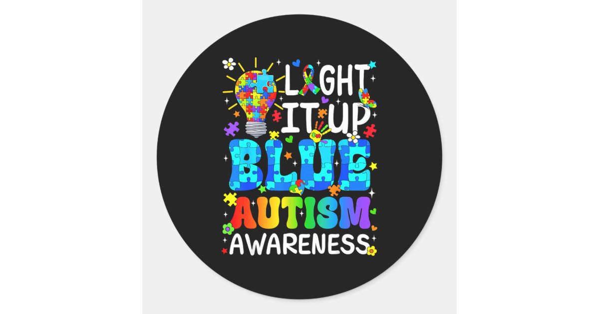 Light up blue autism awareness puzzle piece boys classic round sticker ...