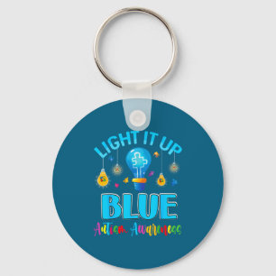 Light up blue autistic autism awareness men women keychain