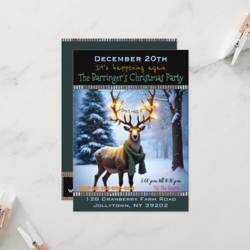 Light Up Deer Come Join Us Annual Christmas Party Invitation