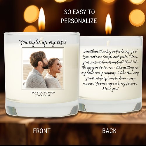 Light Up My Life Custom Photo And Text on Back Scented Candle