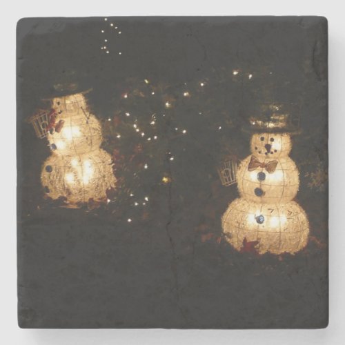 Light_Up Snowmen Christmas Holiday Photo Stone Coaster