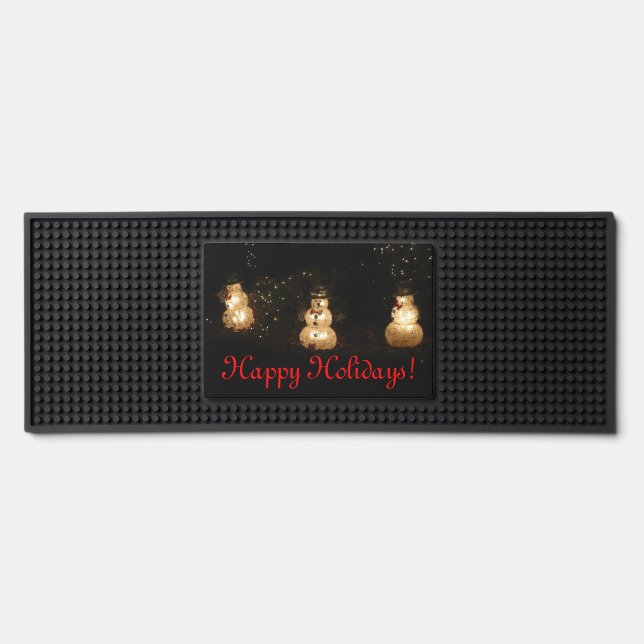Light-Up Snowmen Holiday Card Bar Mat (Front)
