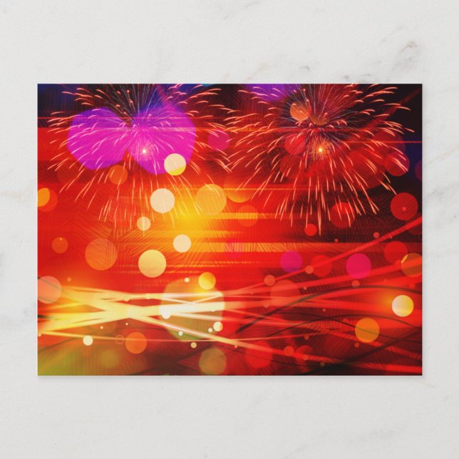 Light Up the Sky Light Rays and Fireworks Postcard (Front)