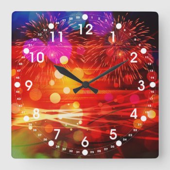 Light Up The Sky Light Rays And Fireworks Square Wall Clock by PrettyPatternsGifts at Zazzle