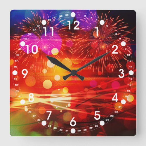 Light Up the Sky Light Rays and Fireworks Square Wall Clock