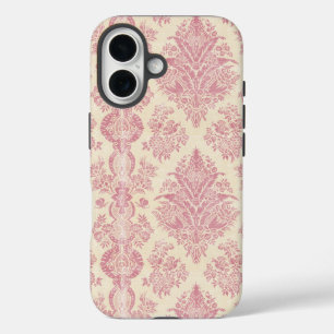 Light Victorian Pink Damask Pattern iPhone 16 Case