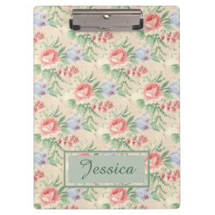 Light Vintage Pink Floral Pattern Personalised Clipboard