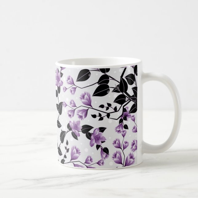 Light Violet Floral Pattern Design Coffee Mug (Right)