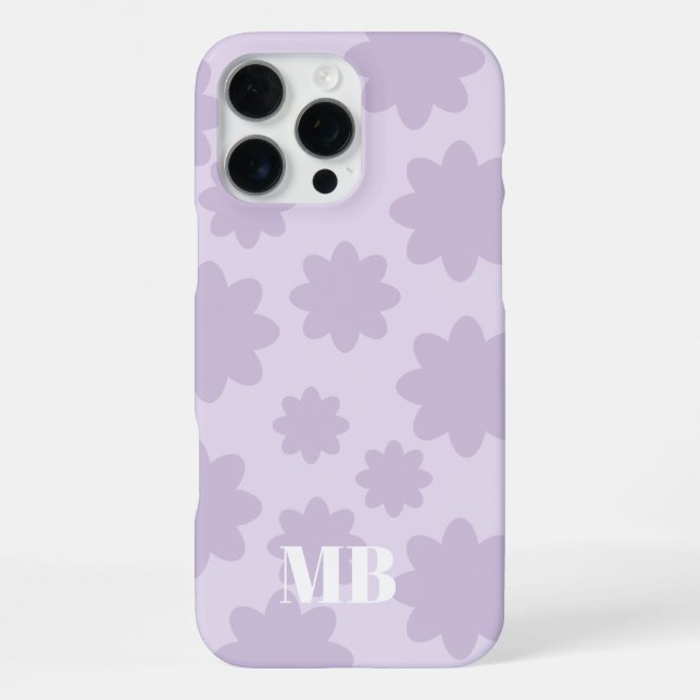 light violet floral unique monogram name initials iphone case (Back)
