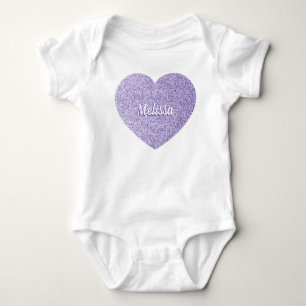 Light violet purple spakles heart Custom name Baby Bodysuit