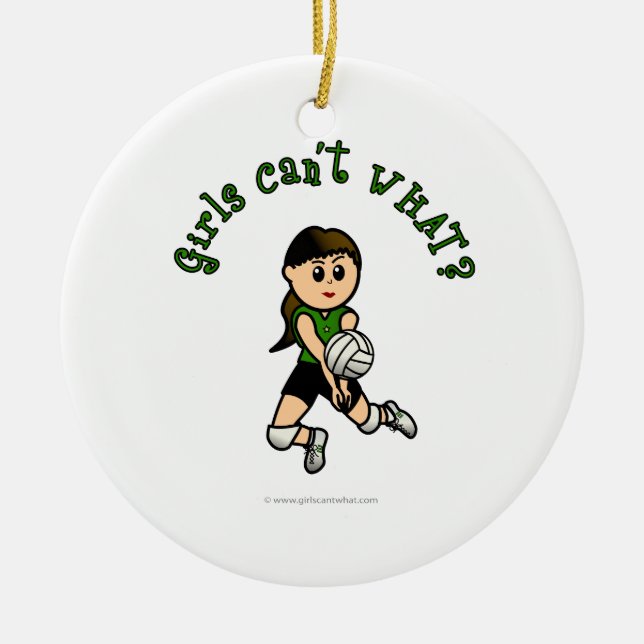 Light Volleyball in Green Ceramic Ornament (Front)
