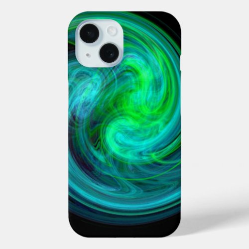 LIGHT VORTEX Abstract Blue Green Fractal Waves iPhone 15 Case