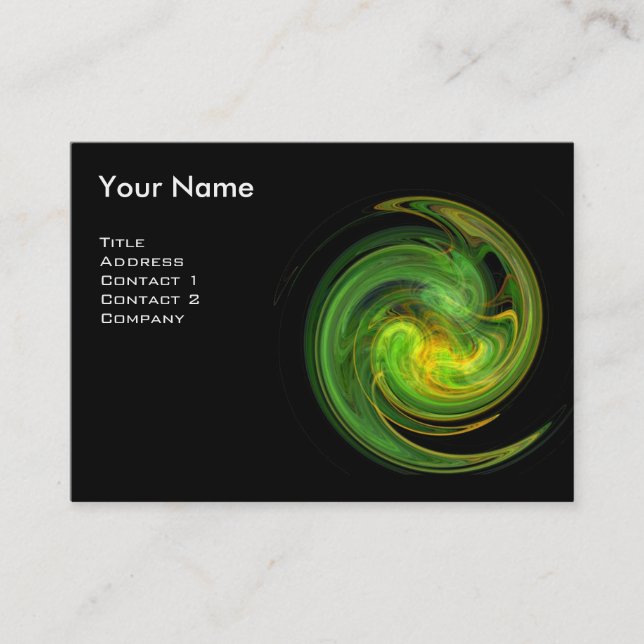 LIGHT VORTEX MONOGRAM Black Yellow Green Fractal Business Card (Front)