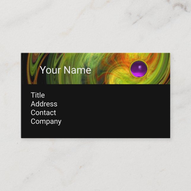LIGHT VORTEX Yellow Black Purple Gem Monogram Business Card (Front)