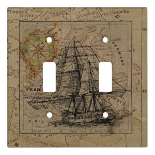 Light Wall Switch with Vintage Nautical Map Cover
