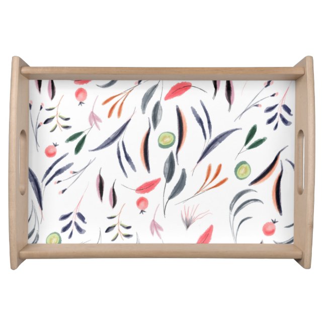 Light Watercolor Leaves and Berries Pattern Serving Tray (Front)