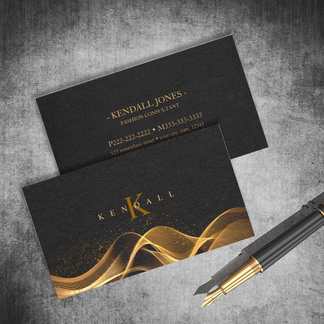 Light Wave and Stardust Monogram Gold ID781 Business Card (Creator Uploaded)
