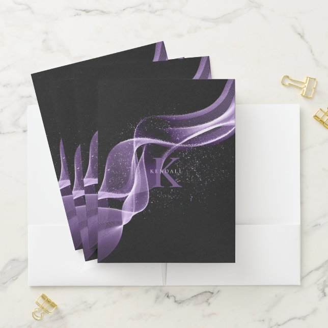Light Wave and Stardust Monogram Lavender ID781 Pocket Folder (In Situ)