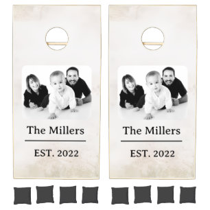 Light White Washed Wood Grain Family Photo Cornhole Set