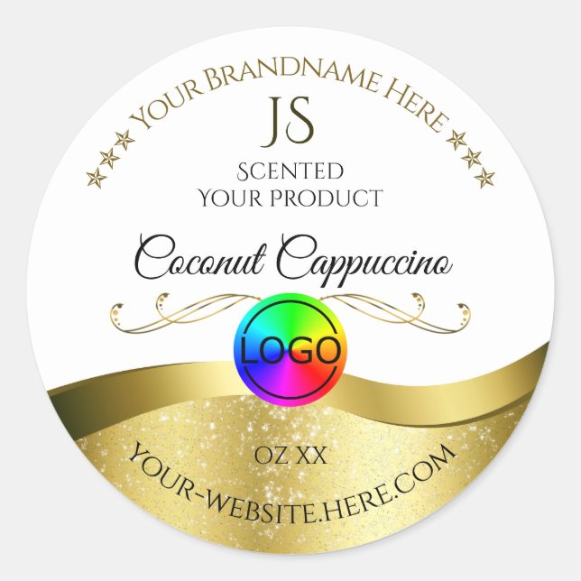 Light White Wavy Gold Logo Monogram Product Label (Front)