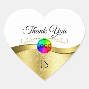 Light White Wavy Gold with Logo Monogram Thank You Heart Sticker