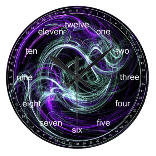 Light Within - Abstract Violet &amp; Indigo Swirls Large Clock