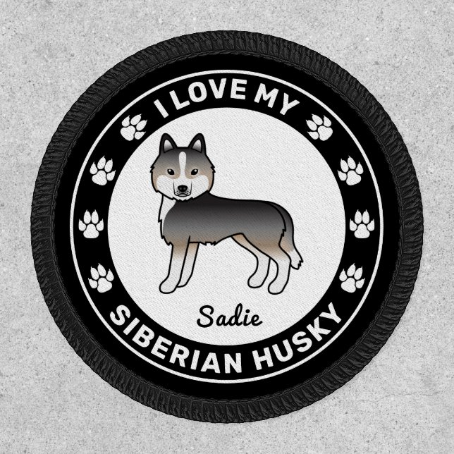 Light Wolf Gray Siberian Husky Dog Love & Name Patch (Front)