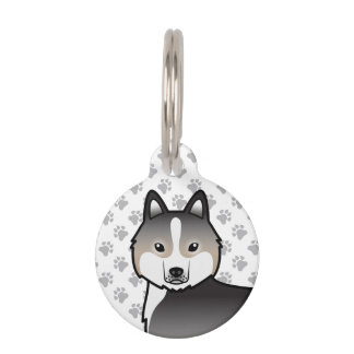 Light Wolf Grey Siberian Husky Cartoon Dog Head Pet ID Tag