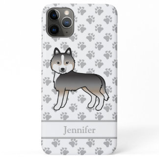 Light Wolf Grey Siberian Husky Cartoon Dog &amp; Name iPhone 11 Pro Max Case
