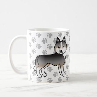 Light Wolf Grey Siberian Husky Cartoon Dog &amp; Paws Coffee Mug