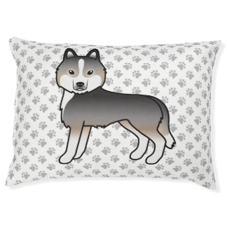 Light Wolf Grey Siberian Husky Cartoon Dog &amp; Paws Pet Bed