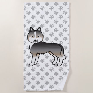 Light Wolf Grey Siberian Husky Cute Cartoon Dog Beach Towel