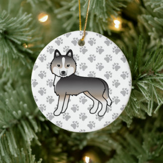 Light Wolf Grey Siberian Husky Cute Cartoon Dog Ceramic Ornament